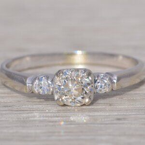 Old Mine Cut Natural Diamond Engagement Ring in White Gold